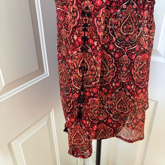Lucky Brand Live in Love Women’s Sheer Blouse Red Paisley Print - Picture 3 of 4